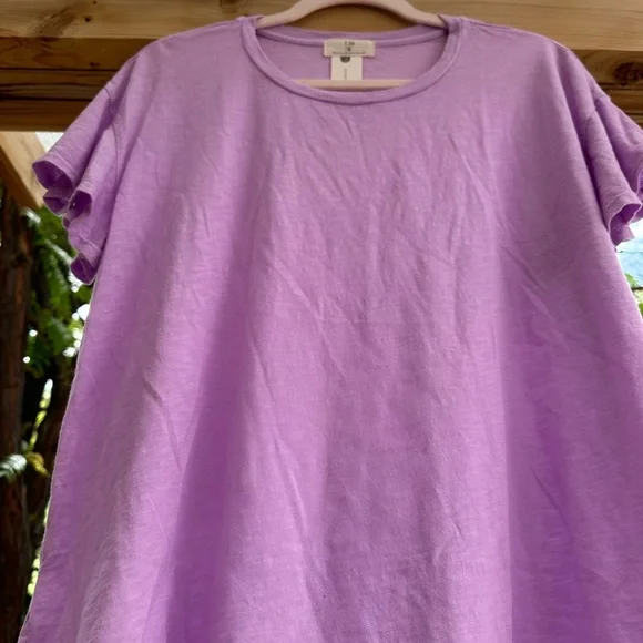 Anthropologie NWT T.La Lilac Lavender Flutter Ruffle Short Sleeve Boxy Crop SM - Picture 8 of 16